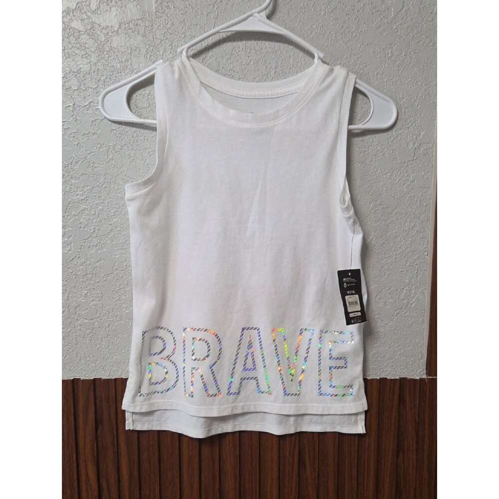 Athletic Works White Girls' Tank Top with Holographic BRAVE Lettering